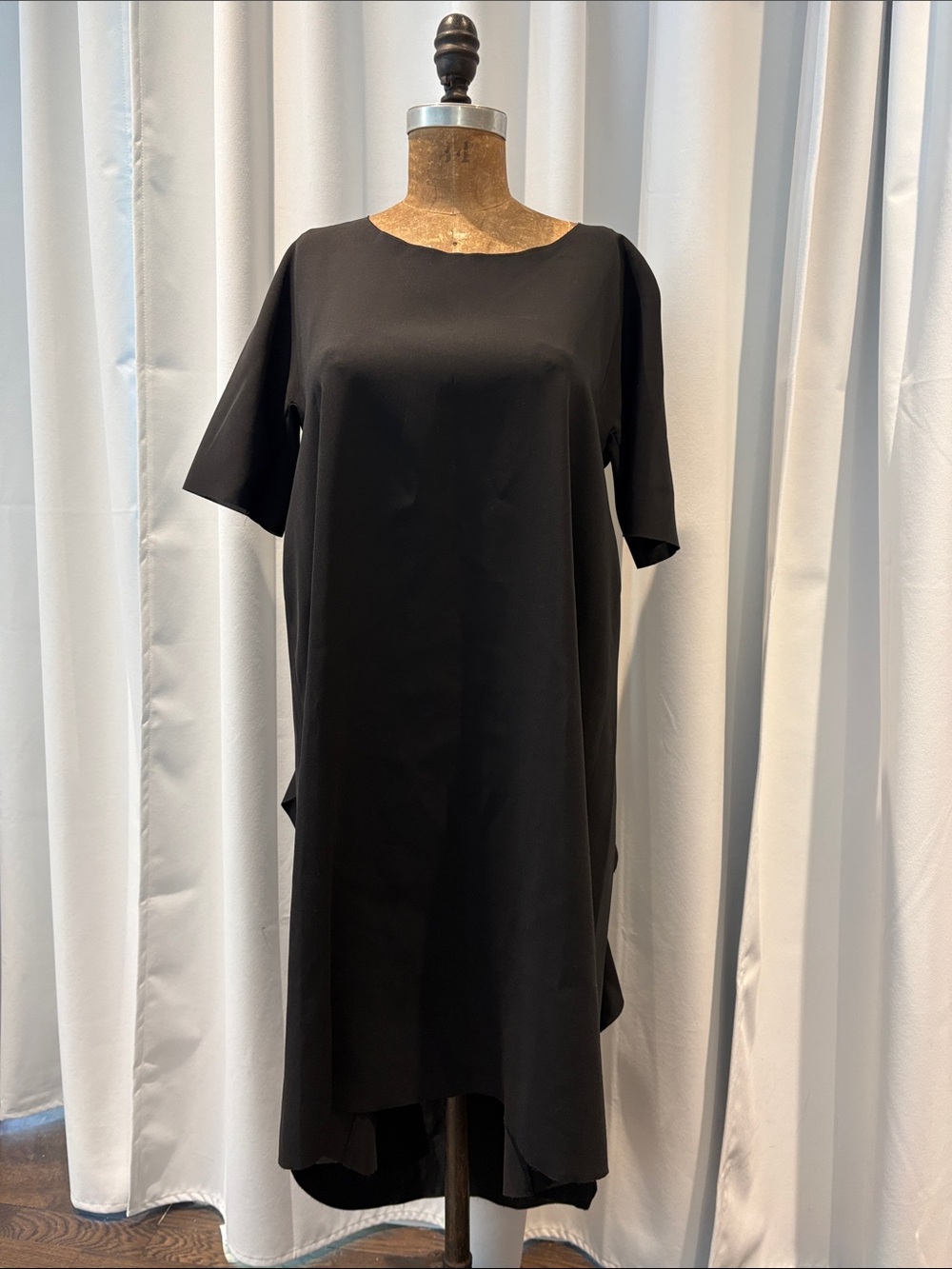 EUC COS black midi dress with short sleeves and cascading ruffles